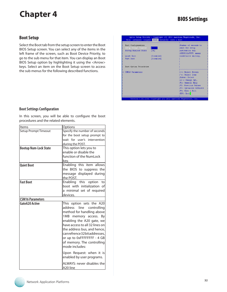 Boot setup, Chapter 4, Bios settings | Lanner FW-8771 User Manual | Page 37 / 47