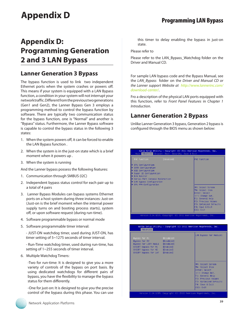 Lanner generation 3 bypass, Lanner generation 2 bypass, Appendix d | Programming lan bypass | Lanner FW-8771 User Manual | Page 44 / 47