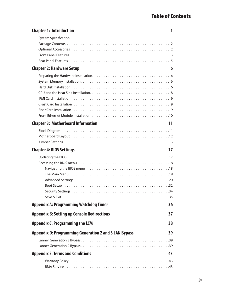 Ttat table of contents beable of contents | Lanner FW-8771 User Manual | Page 5 / 47