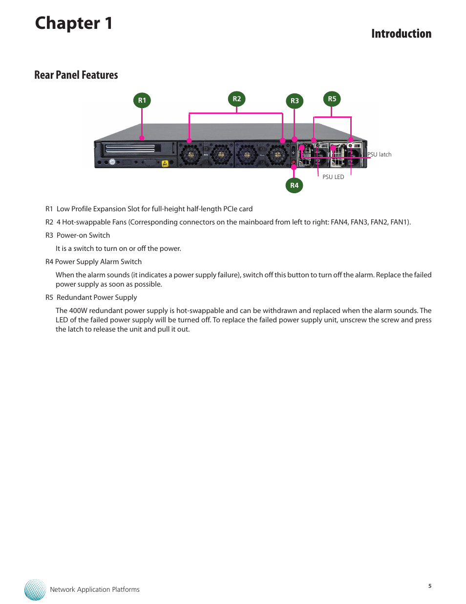 Chapter 1, Introduction, Rear panel features | Lanner FW-8877 User Manual | Page 11 / 46