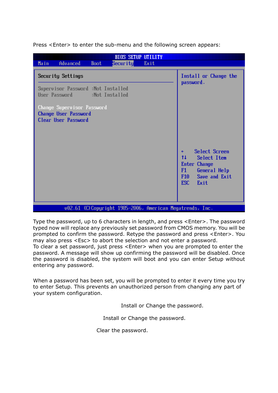 5 security menu | Lanner FW-8892 User Manual | Page 48 / 58
