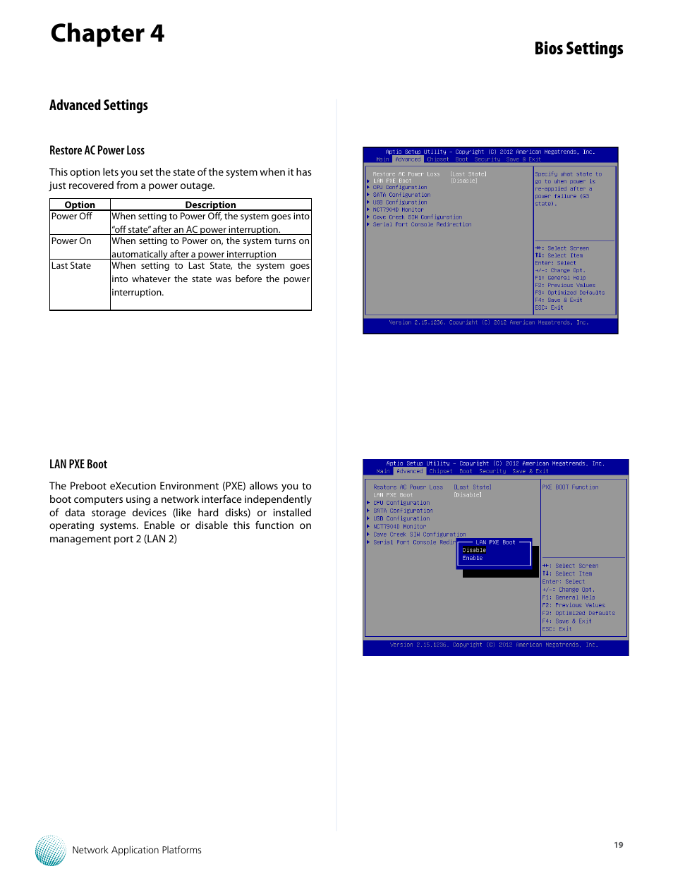 Chapter 4, Bios settings, Advanced settings | Lanner FW-8893C User Manual | Page 24 / 49