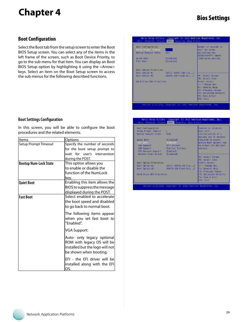 Chapter 4, Bios settings, Boot configuration | Lanner FW-8893C User Manual | Page 34 / 49