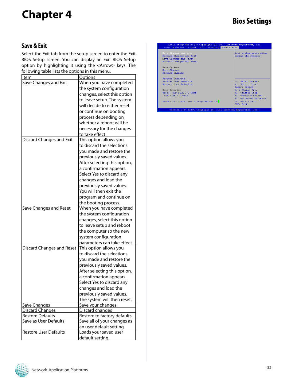 Chapter 4, Bios settings, Save & exit | Lanner FW-8893C User Manual | Page 37 / 49