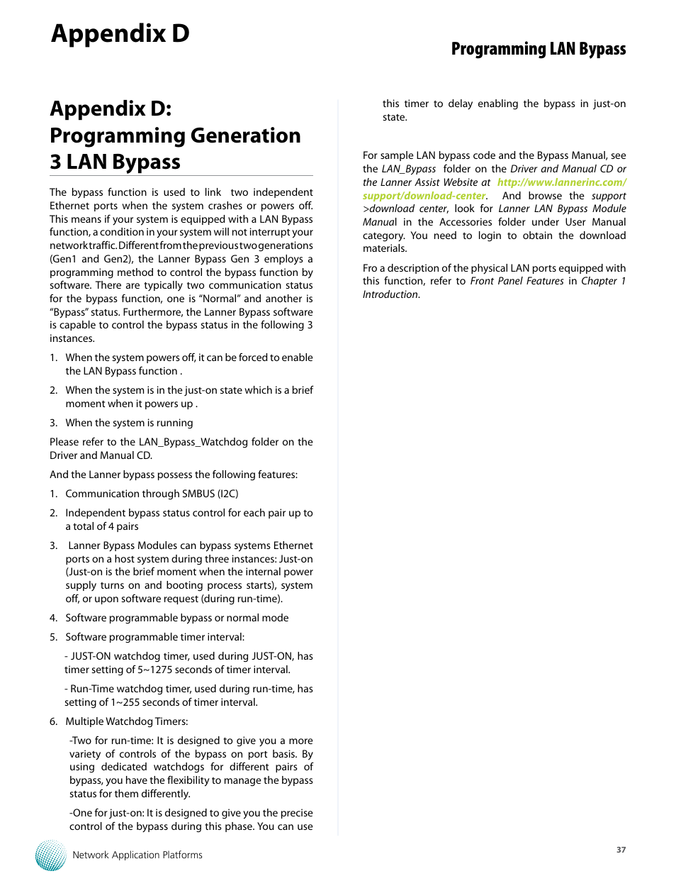 Appendix d, Appendix d: programming generation 3 lan bypass, Programming lan bypass | Lanner FW-8893C User Manual | Page 42 / 49