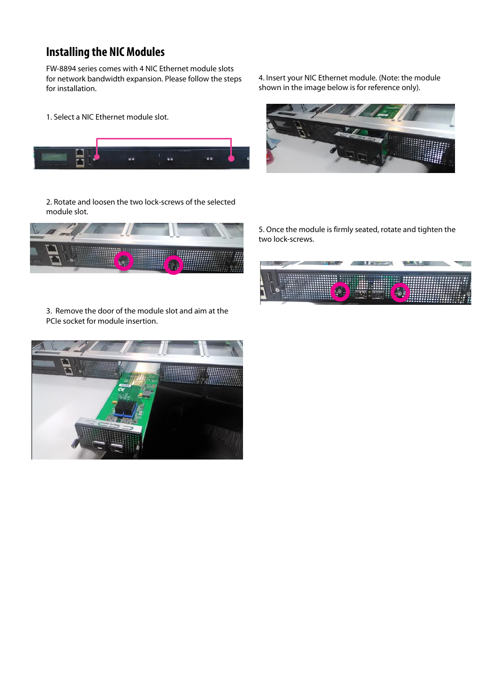 Installing the nic modules | Lanner FW-8894 User Manual | Page 21 / 31