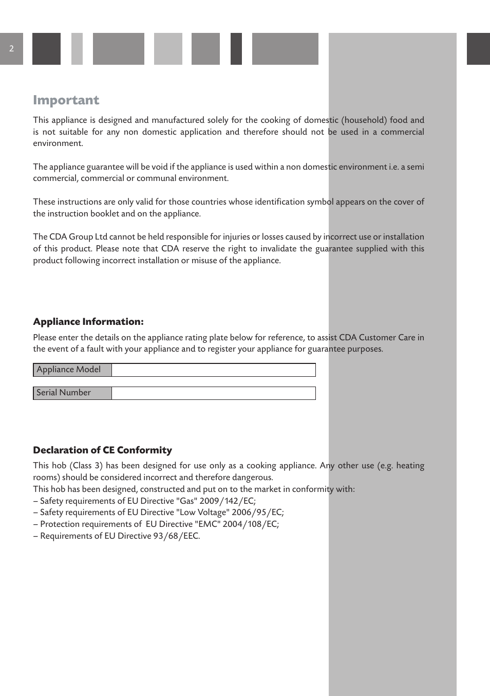 Important | CDA HCG 731 User Manual | Page 2 / 24