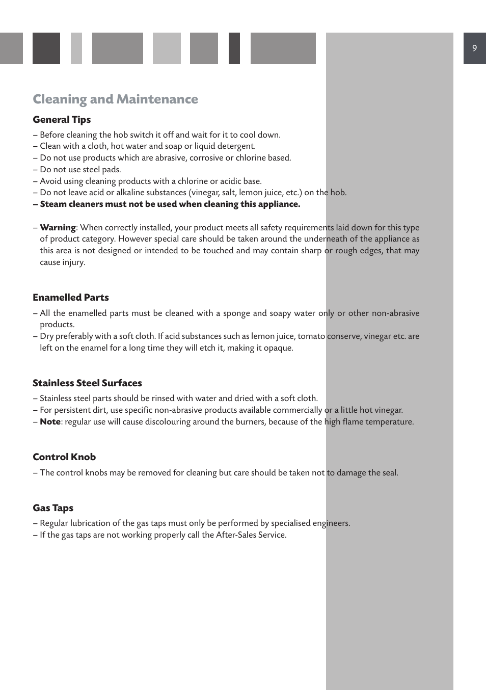 Cleaning and maintenance | CDA HCG 731 User Manual | Page 9 / 24