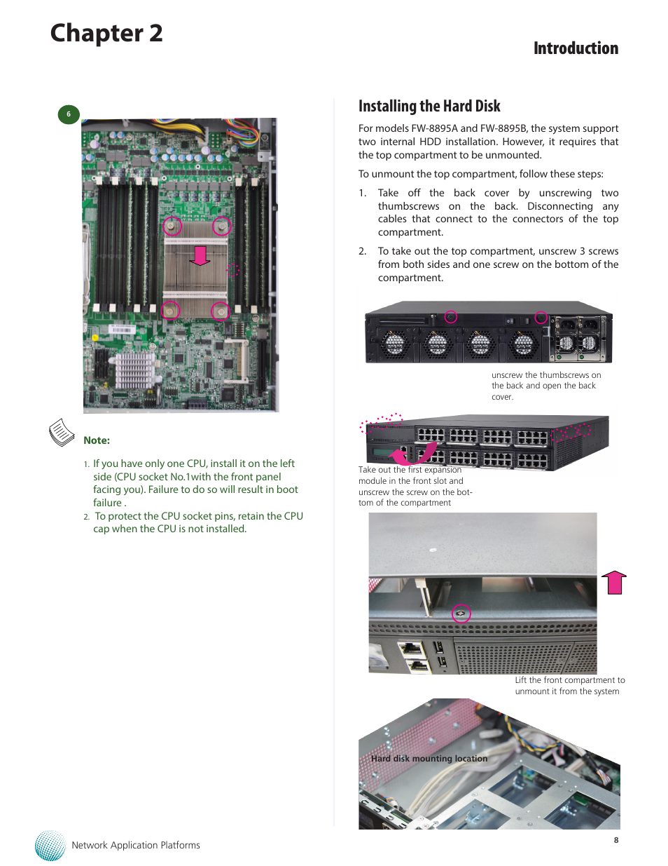 Chapter 2, Introduction, Installing the hard disk | Lanner FW-8895 User Manual | Page 12 / 48