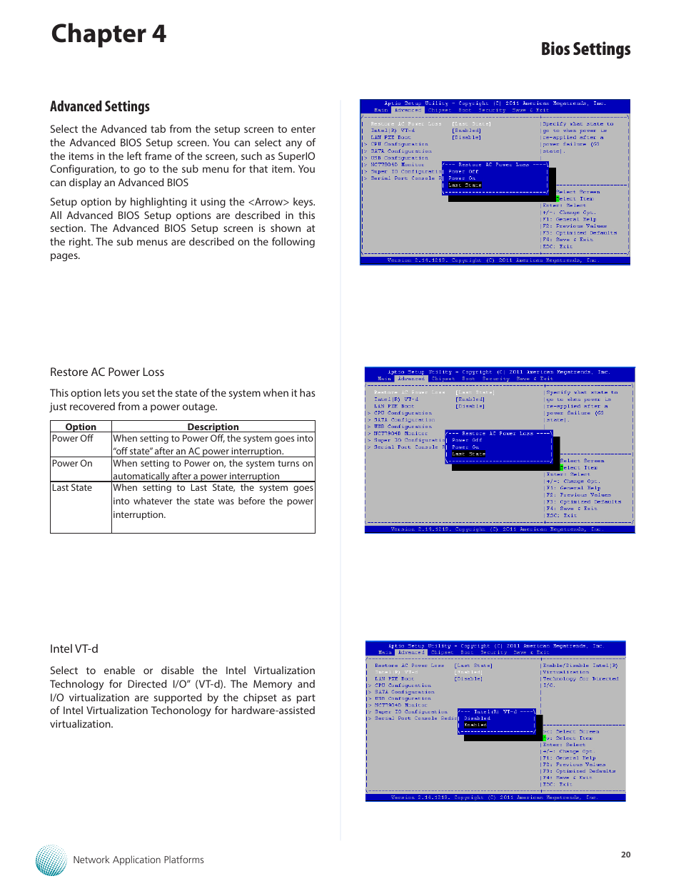 Chapter 4, Bios settings, Advanced settings | Lanner FW-8895 User Manual | Page 24 / 48