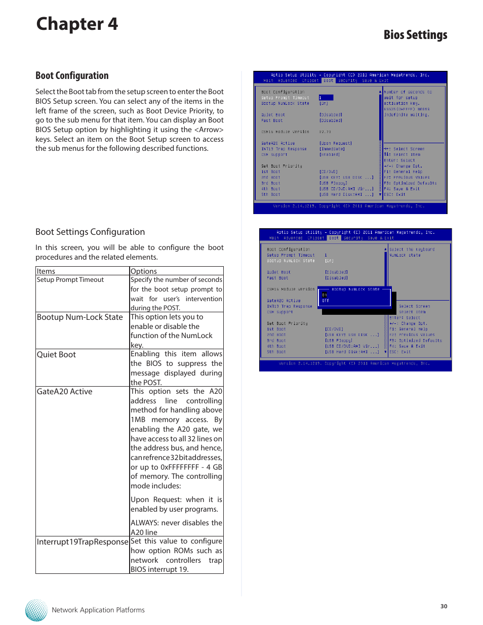 Chapter 4, Bios settings, Boot configuration | Lanner FW-8895 User Manual | Page 34 / 48