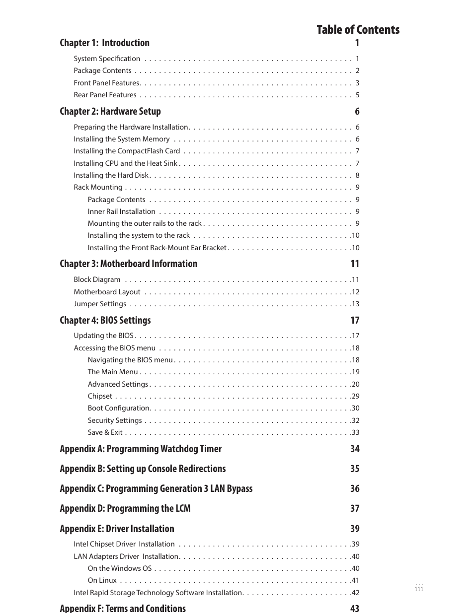 Ttat table of contents beable of contents | Lanner FW-8895 User Manual | Page 4 / 48