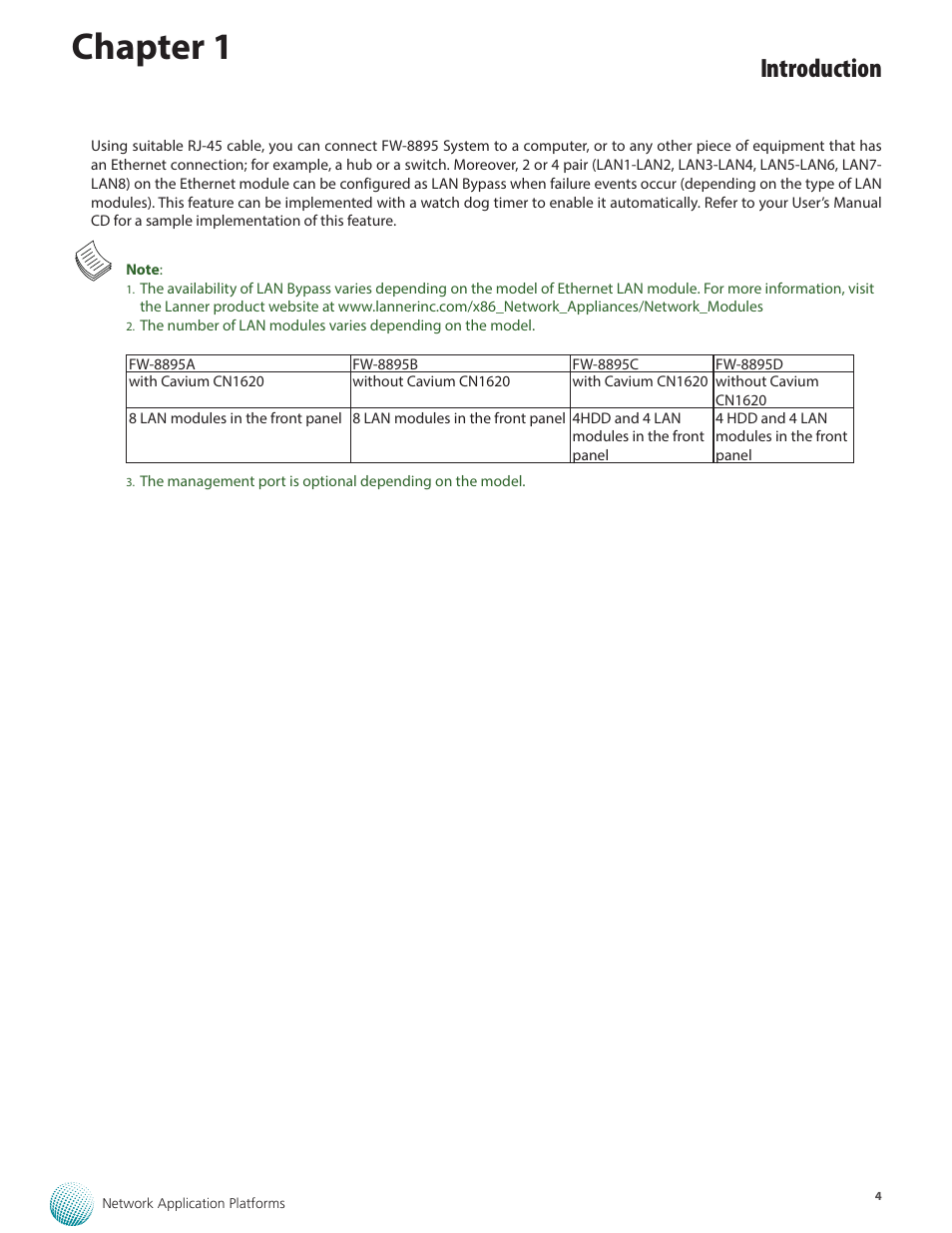 Chapter 1, Introduction | Lanner FW-8895 User Manual | Page 8 / 48