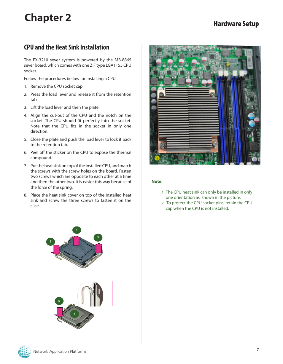 Cpu and the heat sink installation, Chapter 2, Hardware setup | Lanner FX-3210 User Manual | Page 12 / 54