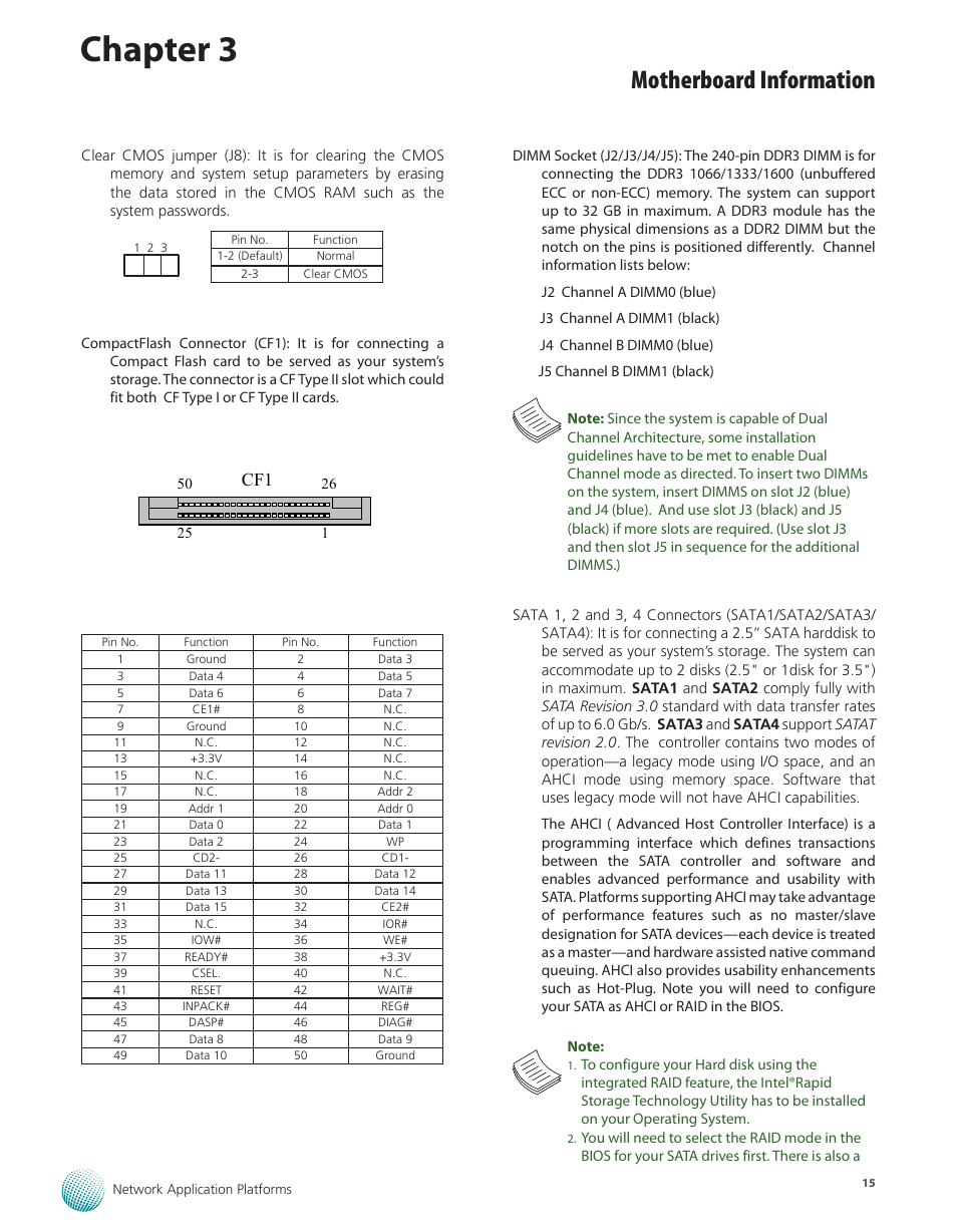 Chapter 3, Motherboard information, Cf1 1 | Lanner FX-3210 User Manual | Page 20 / 54