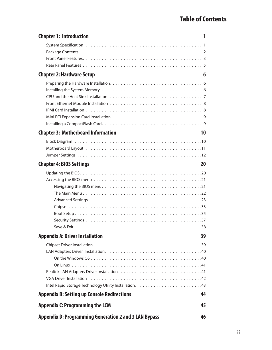 Ttat table of contents beable of contents | Lanner FX-3210 User Manual | Page 4 / 54