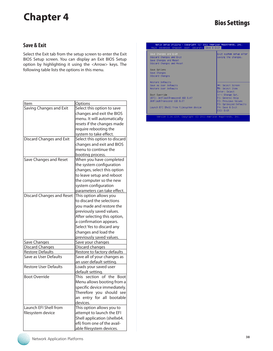 Save & exit, Chapter 4, Bios settings | Lanner FX-3210 User Manual | Page 43 / 54
