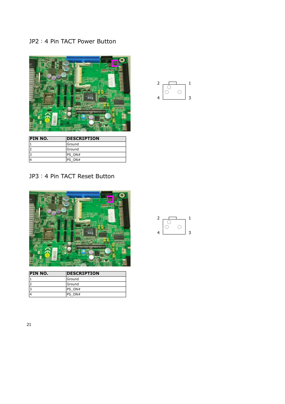 Jp2：4 pin tact power button, Jp3：4 pin tact reset button | Lanner RS12-38800 User Manual | Page 21 / 64