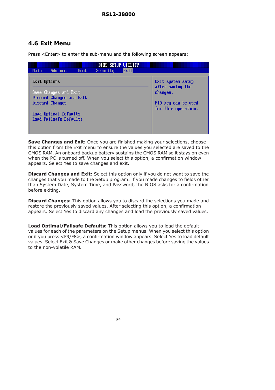 6 exit menu | Lanner RS12-38800 User Manual | Page 54 / 64