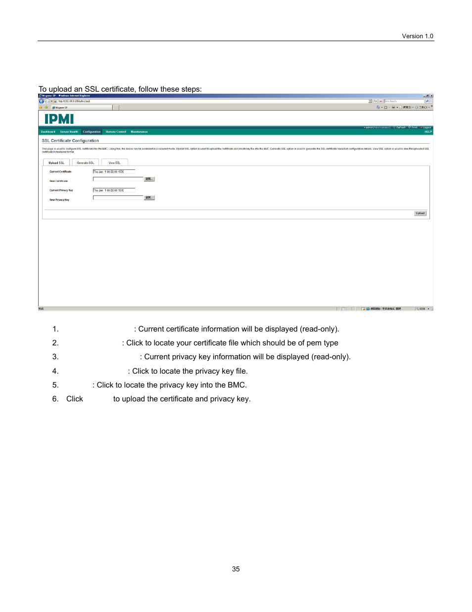 1 upload ssl, Upload ssl | Lanner IPMI User Manual | Page 37 / 56