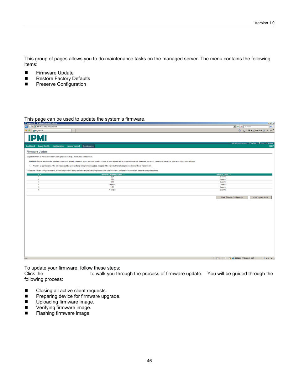 Irmware, Pdate, Maintenance | Lanner IPMI User Manual | Page 48 / 56