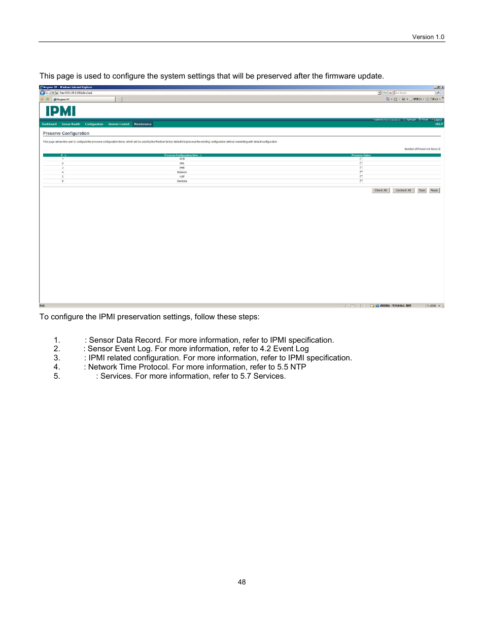 Reserve, Onfiguration | Lanner IPMI User Manual | Page 50 / 56