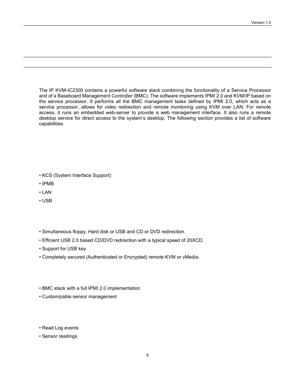 Chapter 1, Introduction, About the ip kvm-ic2300 | Features | Lanner IPMI User Manual | Page 7 / 56