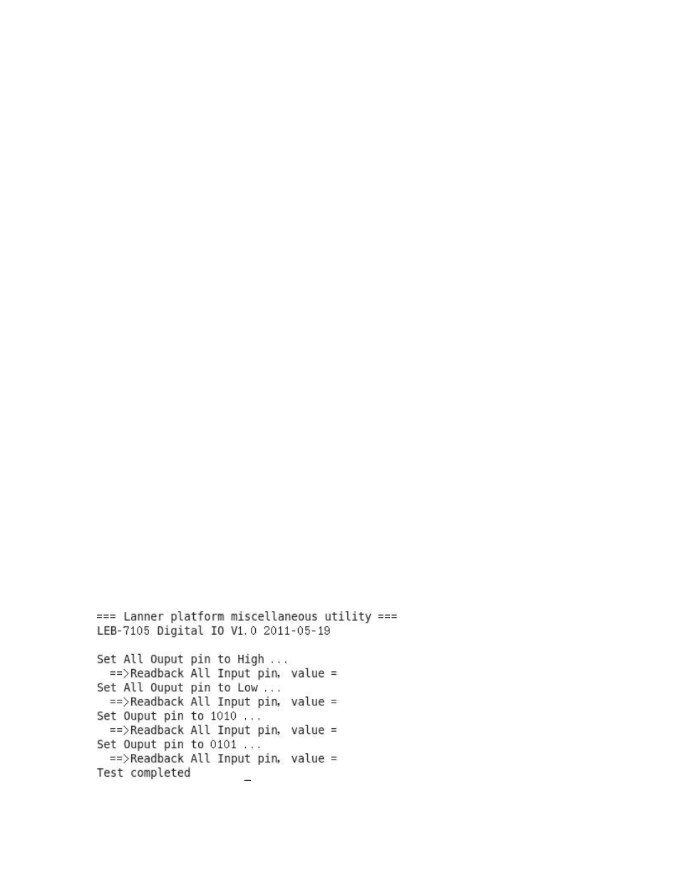 Ia the, Ommand, Chapter 3. executing the sample program | 1 via the command line | Lanner Digital Input/Output User Manual | Page 17 / 28
