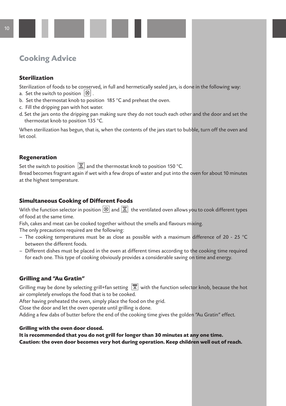 Cooking advice | CDA SV 980 User Manual | Page 10 / 36