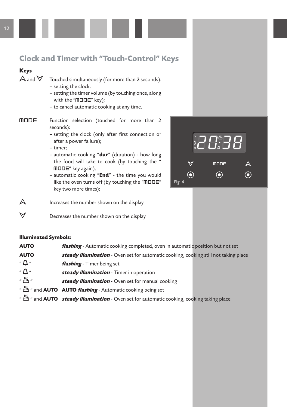 Clock and timer with “touch-control” keys | CDA SV 980 User Manual | Page 12 / 36