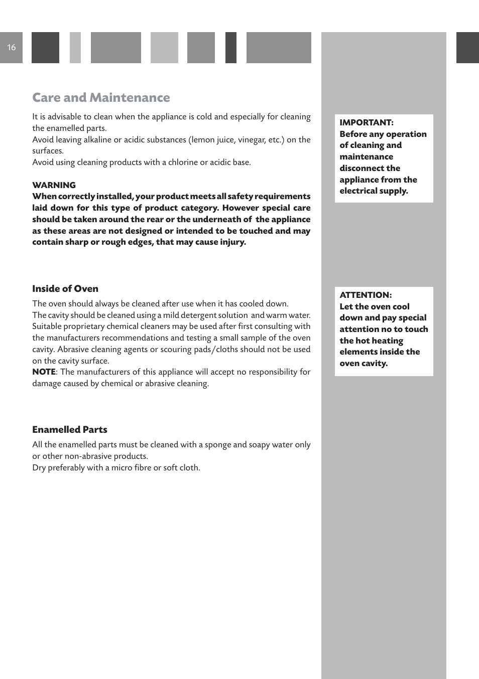 Care and maintenance | CDA SV 980 User Manual | Page 16 / 36