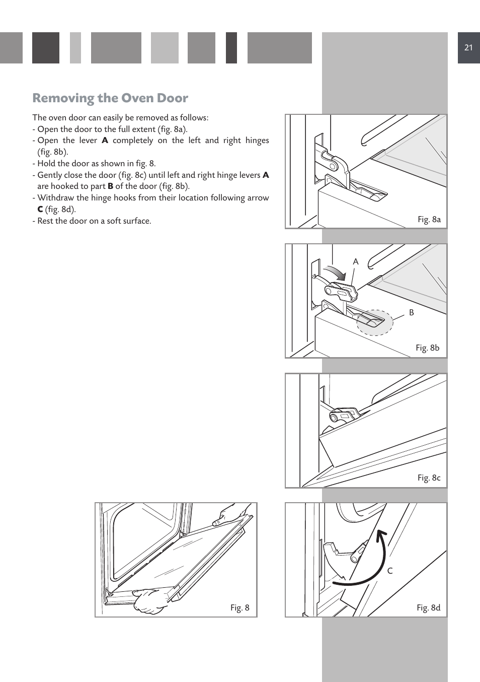 Removing the oven door | CDA SV 980 User Manual | Page 21 / 36