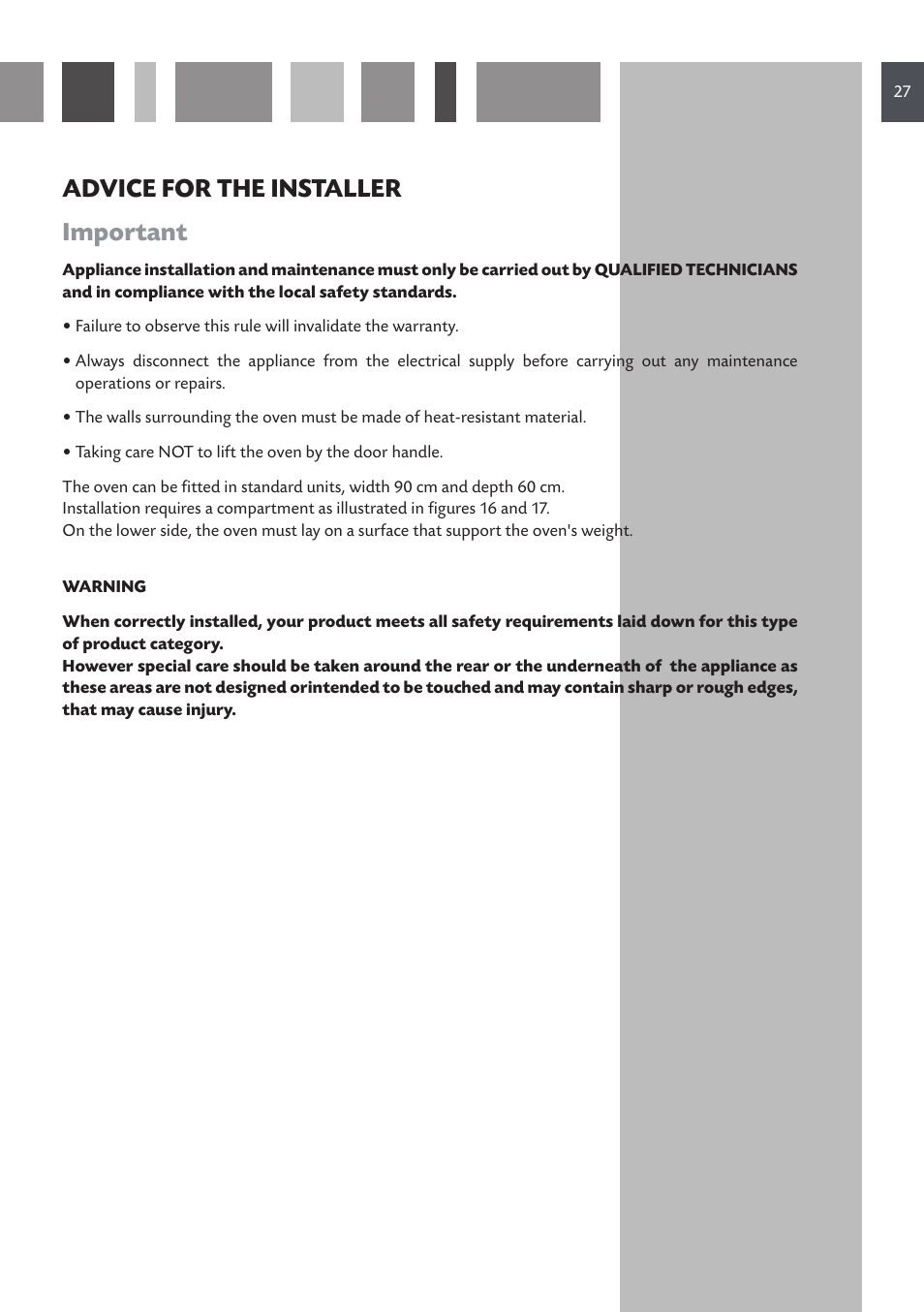 Advice for the installer important | CDA SV 980 User Manual | Page 27 / 36