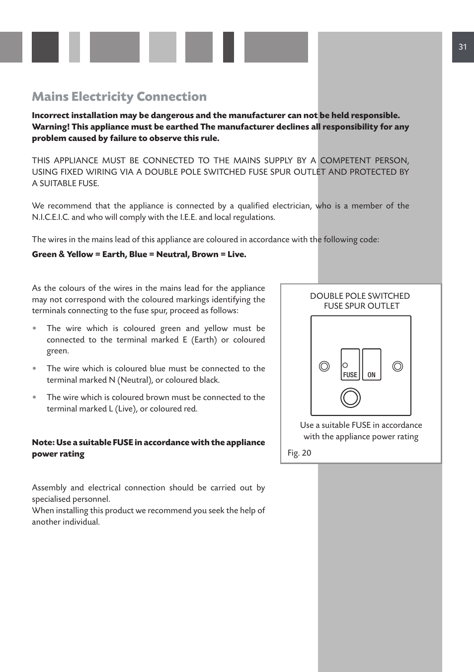 Mains electricity connection | CDA SV 980 User Manual | Page 31 / 36