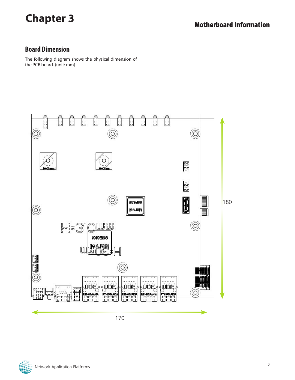 Board dimension, Chapter 3, Motherboard information | Lanner MR-301 User Manual | Page 10 / 16