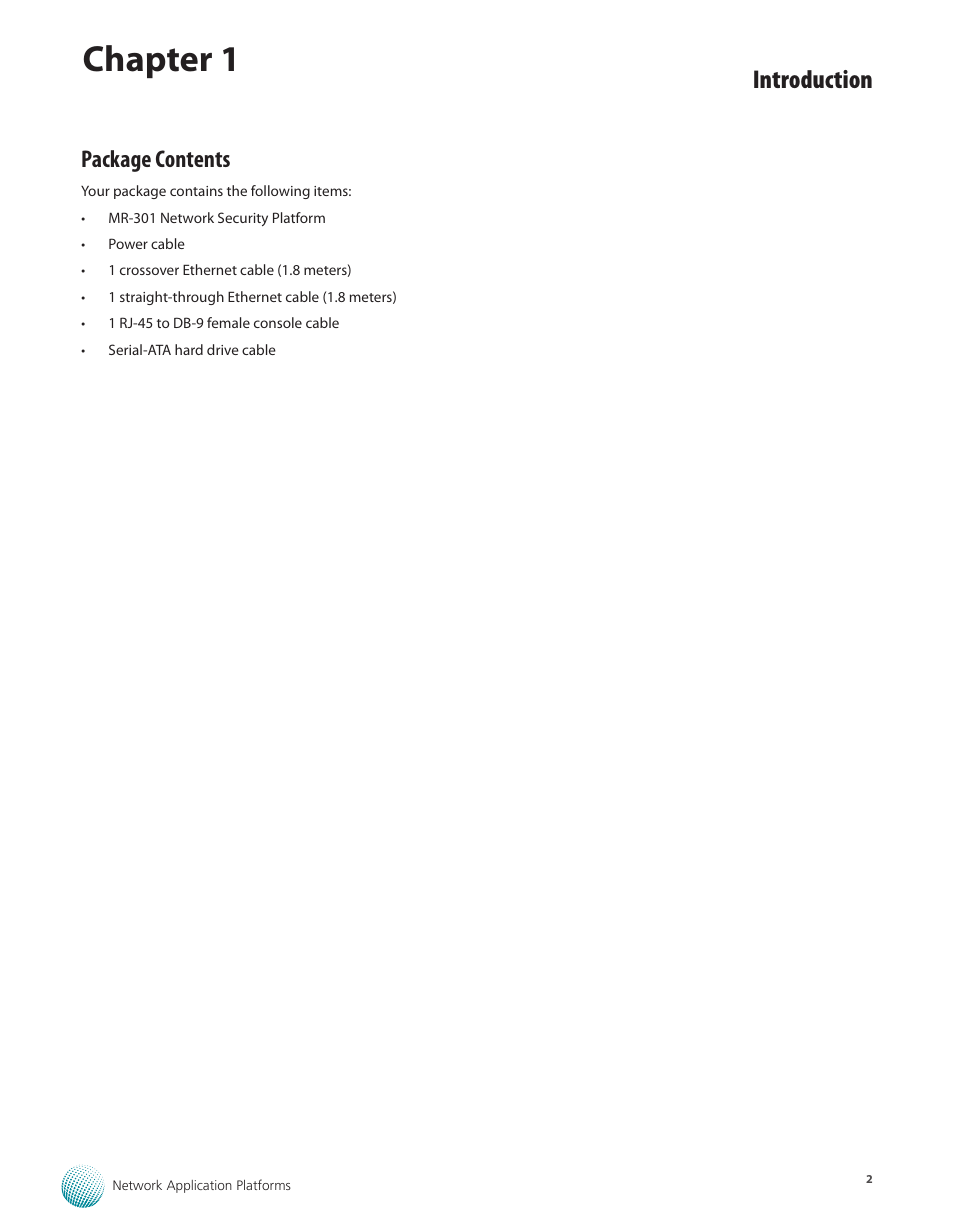 Package contents, Chapter 1, Introduction | Lanner MR-301 User Manual | Page 5 / 16