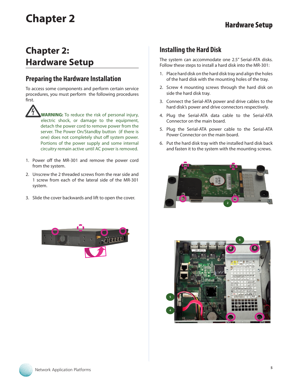 Chapter 2: hardware setup, Preparing the hardware installation, Installing the hard disk | Chapter 2, Hardware setup | Lanner MR-301 User Manual | Page 8 / 16
