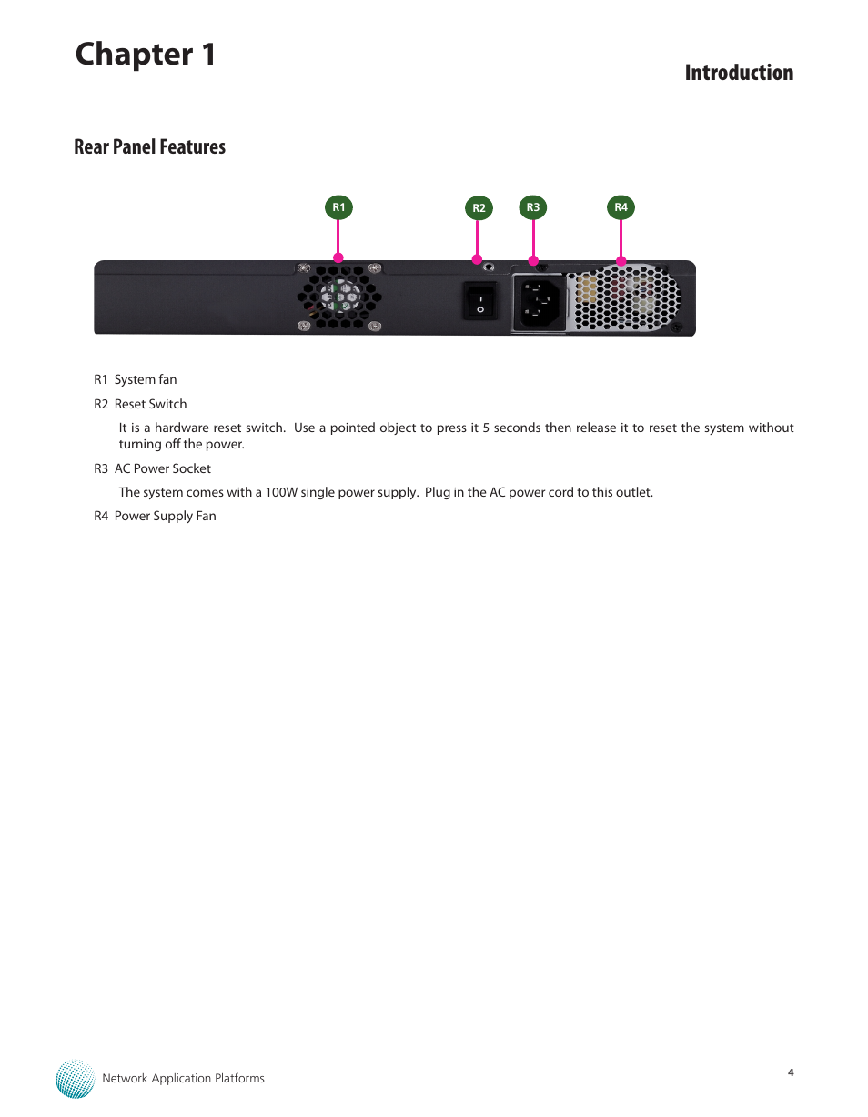 Chapter 1, Introduction, Rear panel features | Lanner MR-330A User Manual | Page 6 / 16