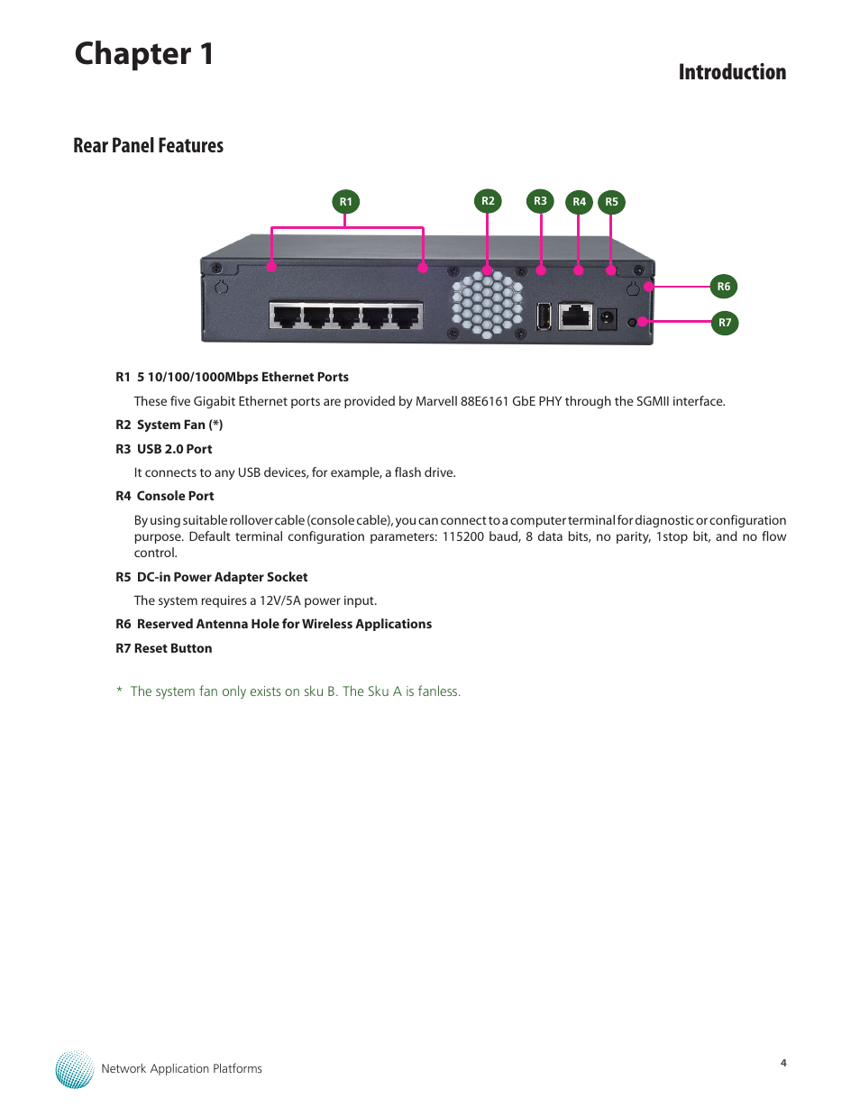 Chapter 1, Introduction, Rear panel features | Lanner MR-350 User Manual | Page 6 / 12