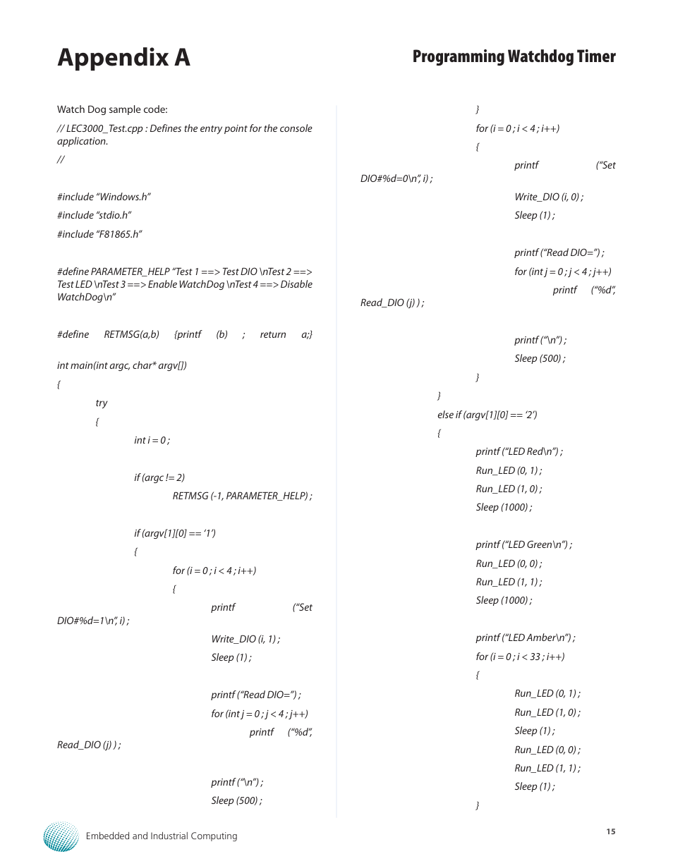 Appendix a, Programming watchdog timer | Lanner LEC-3000A User Manual | Page 17 / 27
