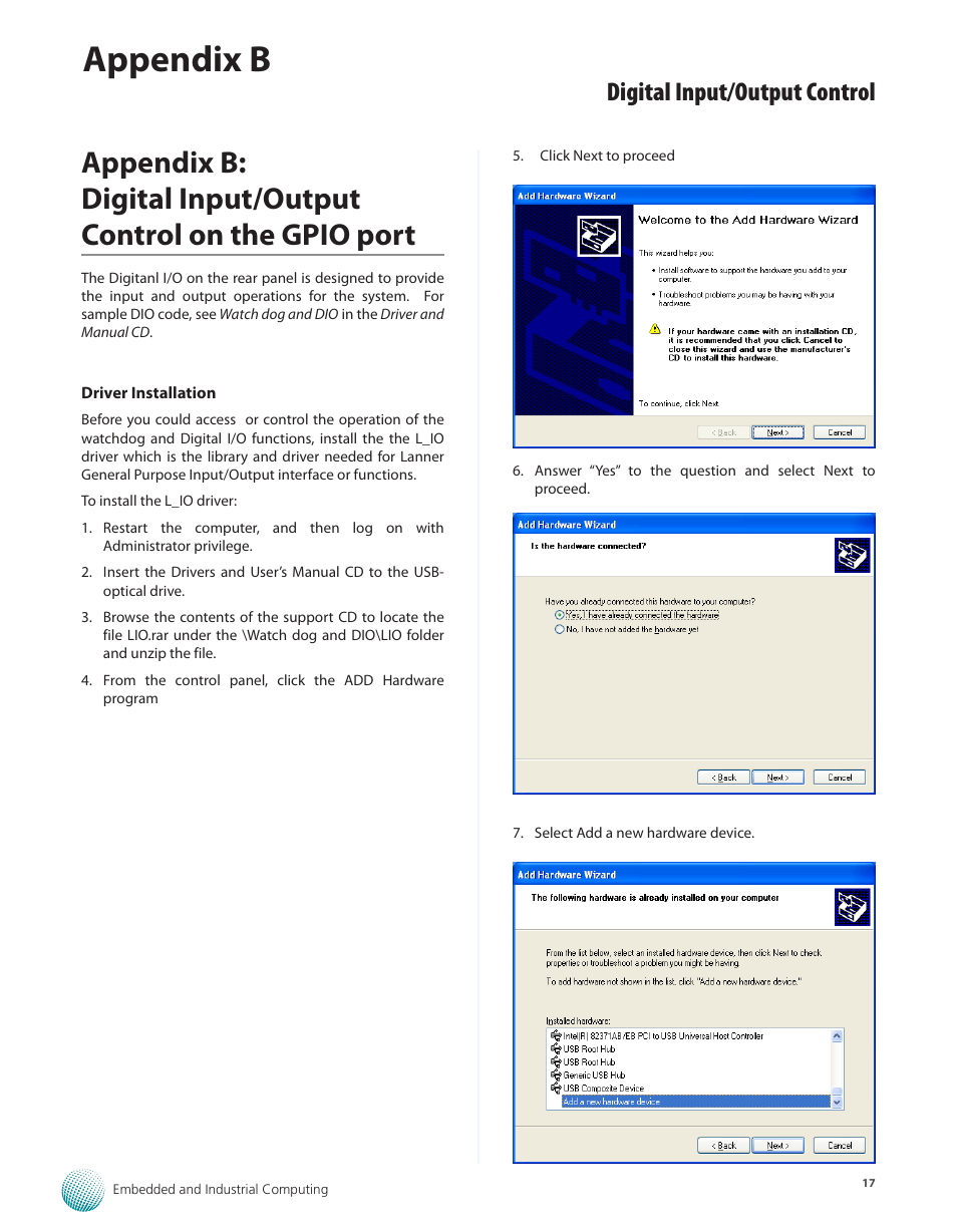 Appendix b, Digital input/output control | Lanner LEC-3000A User Manual | Page 19 / 27