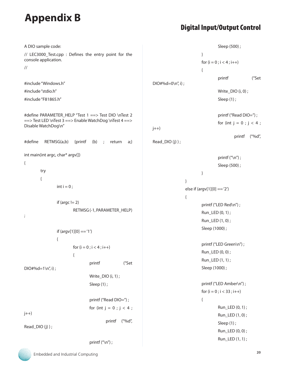 Appendix b, Digital input/output control | Lanner LEC-3000A User Manual | Page 22 / 27