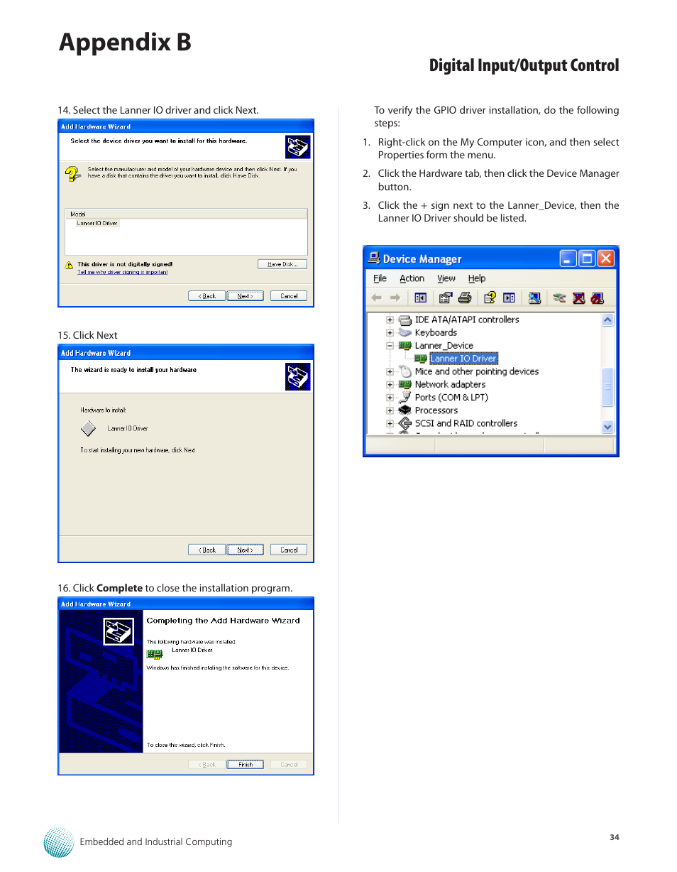 Appendix b, Digital input/output control | Lanner LEC-3010 User Manual | Page 36 / 43