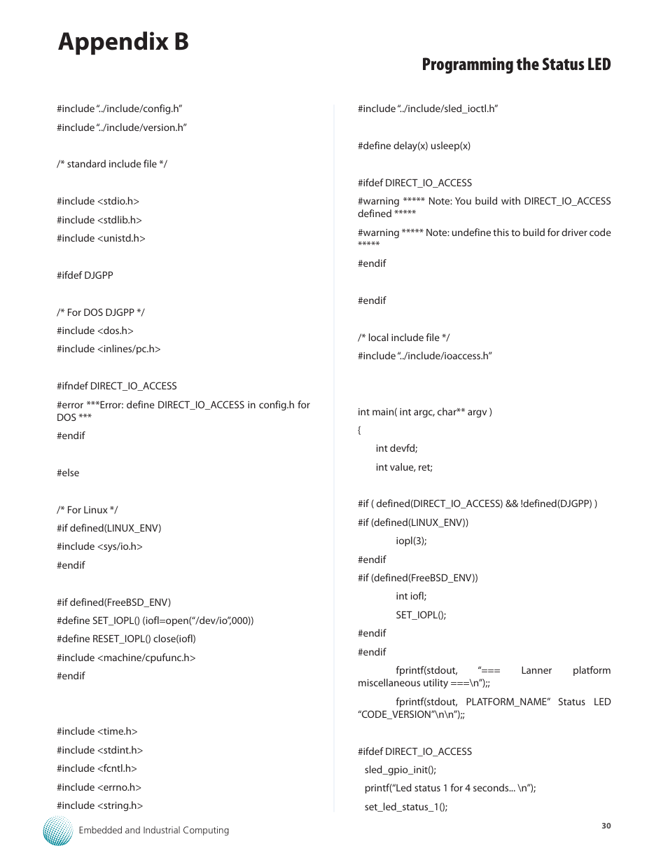 Appendix b, Programming the status led | Lanner LEC-3012 User Manual | Page 30 / 33
