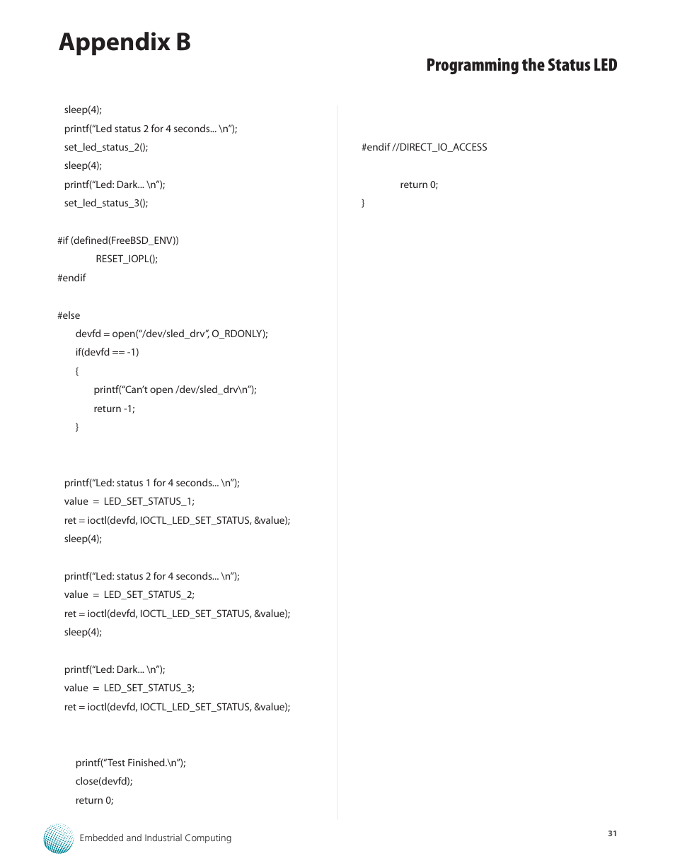 Appendix b, Programming the status led | Lanner LEC-3012 User Manual | Page 31 / 33