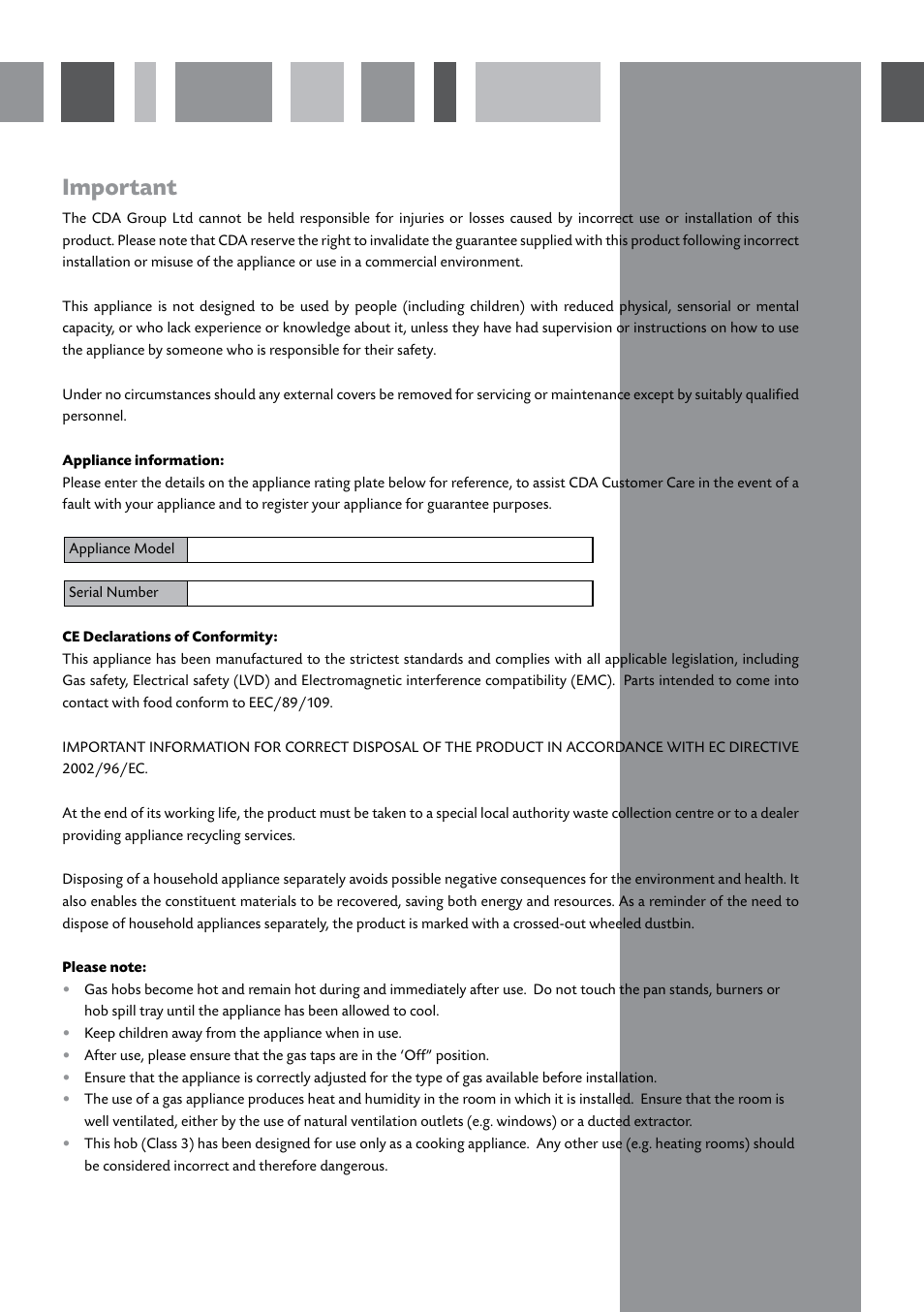 Important | CDA HCG500 User Manual | Page 2 / 12