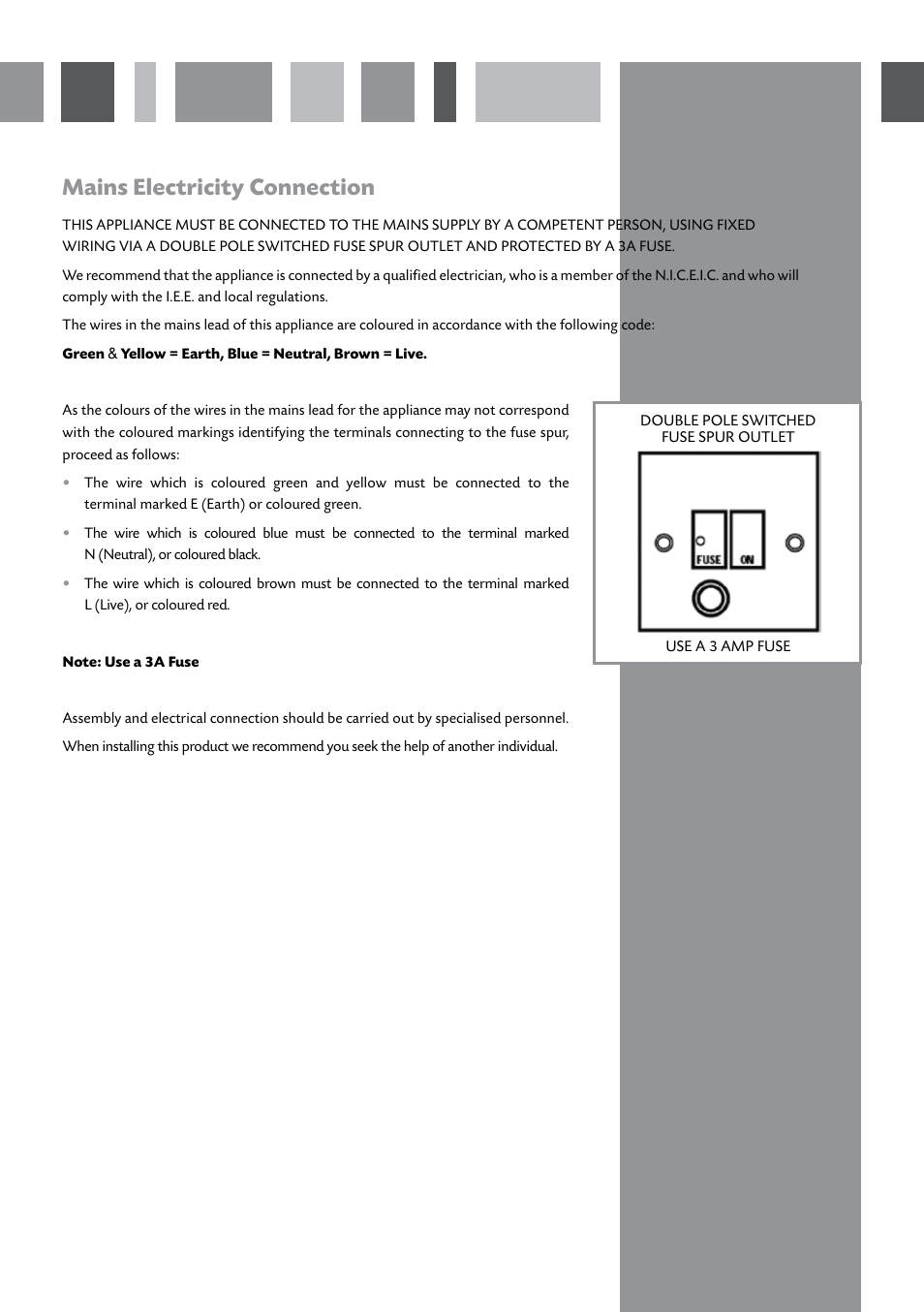 Mains electricity connection | CDA HCG500 User Manual | Page 6 / 12