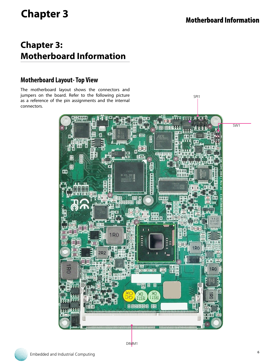 Chapter 3, Chapter 3: motherboard information, Motherboard information | Motherboard layout- top view | Lanner VES-220 User Manual | Page 9 / 19