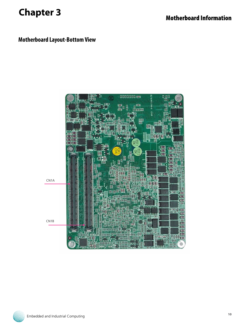 Chapter 3, Motherboard information, Motherboard layout-bottom view | Lanner VES-270 User Manual | Page 10 / 19