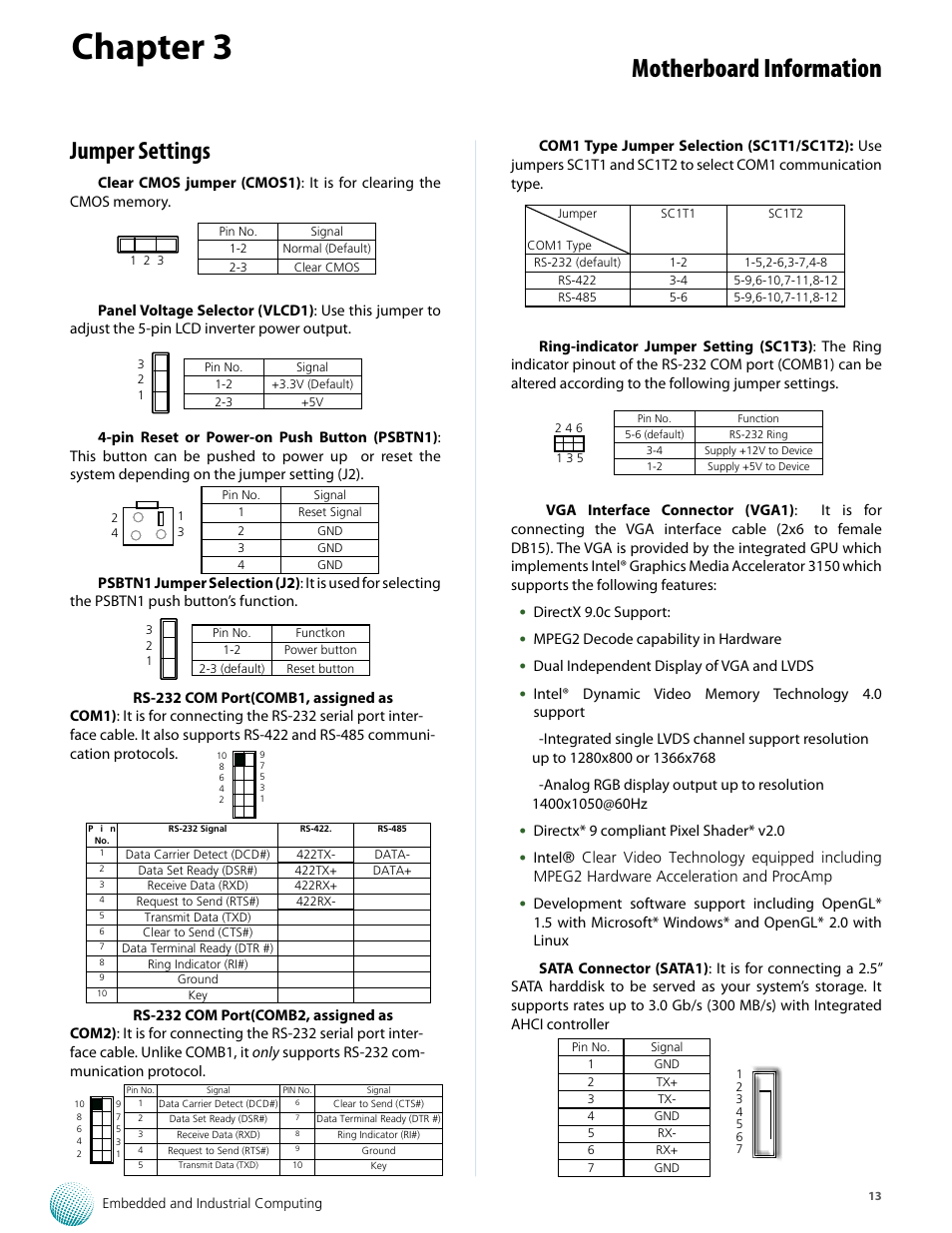 Chapter 3, Motherboard information, Jumper settings | Lanner VES-310 V2 User Manual | Page 13 / 20